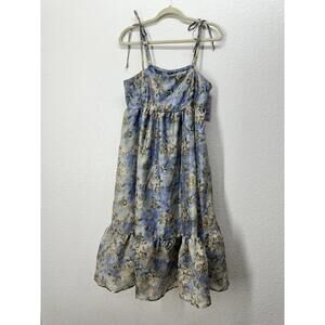 Wild Fable Organza Midi Babydoll Dress - Blue Floral Large NWT
